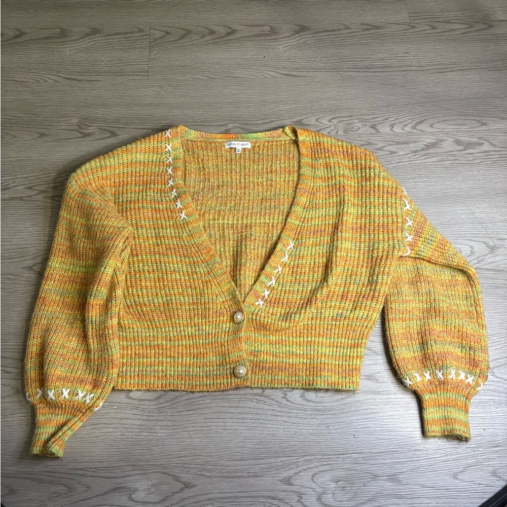 Woven Heart Mustard Knit Cardigan